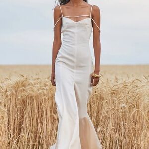 Jacquemus White Linen Spaghetti Strap Dress